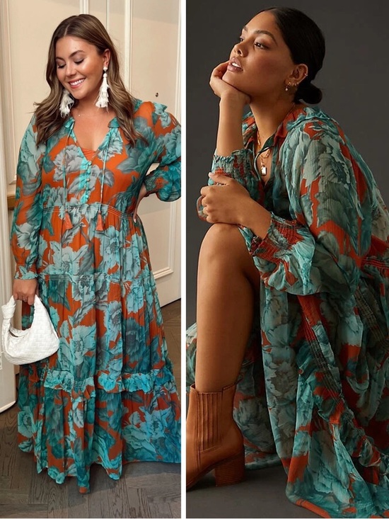 by Anthropology - The Marais Printed Tiered Maxi Dress - Brown Teal Floral - Picture 3 of 16